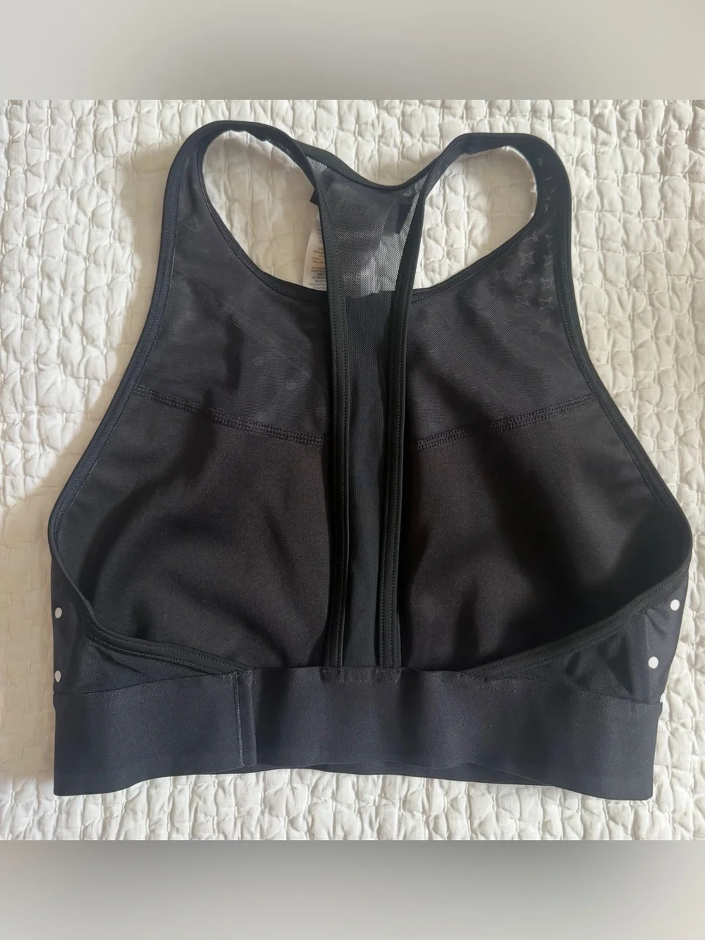 Reebok Black Sports Bra with White Bandana Print and Front Zip